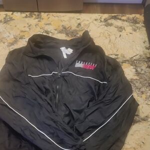 Fabletics Black Windbreaker Jacket with White Piping and Pink Logo